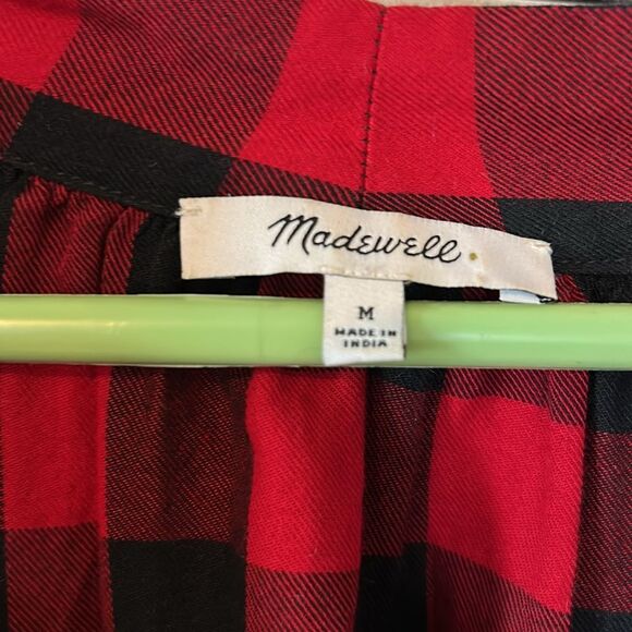 Madewell buffalo plaid blouse with tie - Size M - Picture 2 of 8